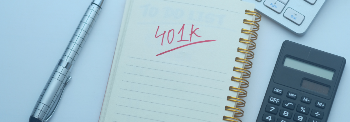 notebook on desk with 401k written in red ink retirement family law