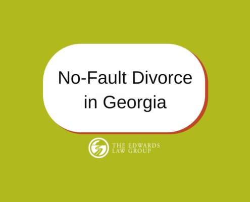 A green background with a white callout that reads, "No-Fault Divorce in Georgia," featuring The Edwards Law Group logo.